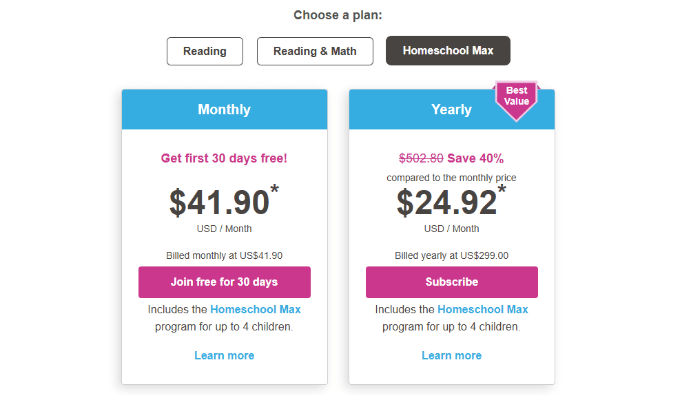 Сost of Reading Eggs for homeschooling