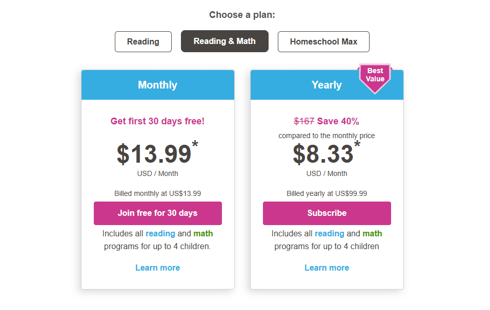 Сost of Reading Eggs per month