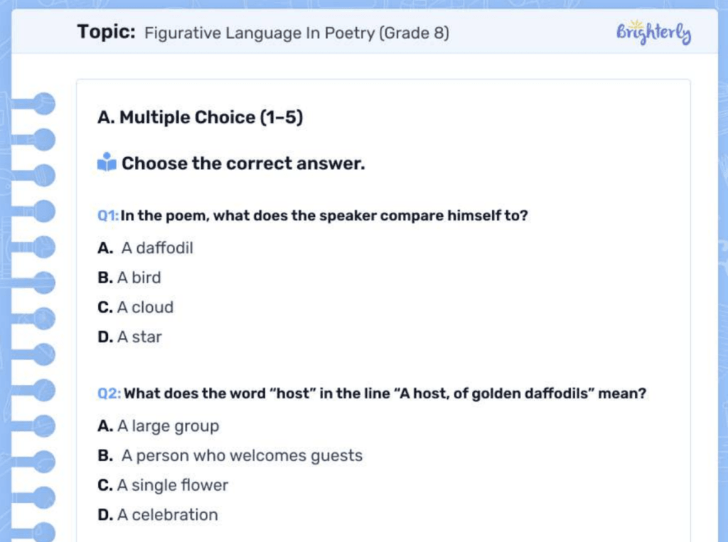 Figurative language poem examples of worksheets