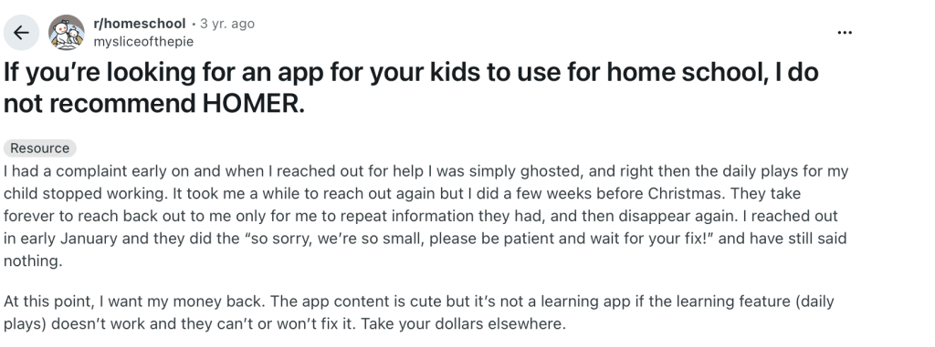Homer reading app reviews