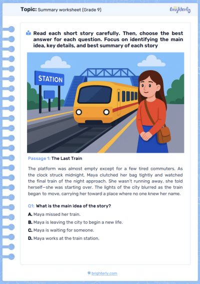 PDF1 Summary worksheet grade 9