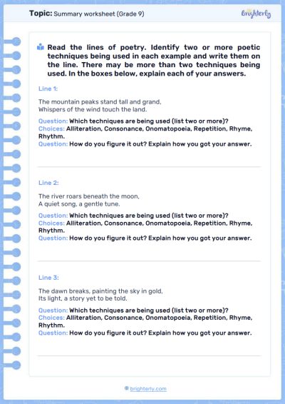 PDF2 Summary worksheet grade 9
