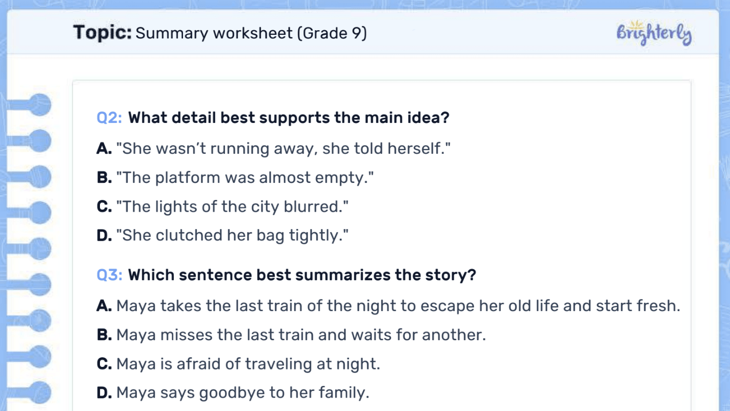 Summarizing worksheets: Examples