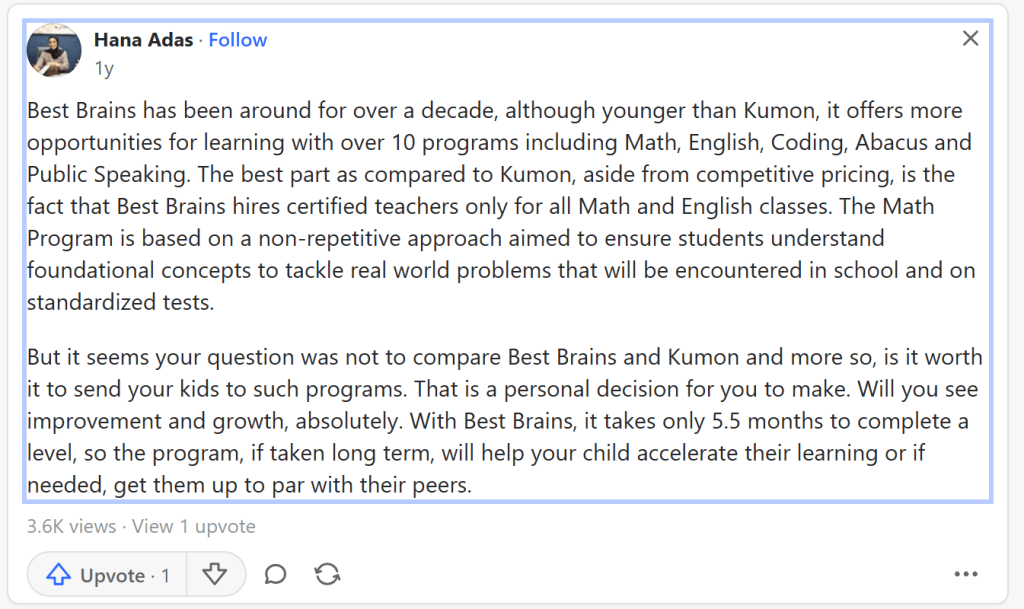 Best Brains Learning Center reviews: Learning methodology