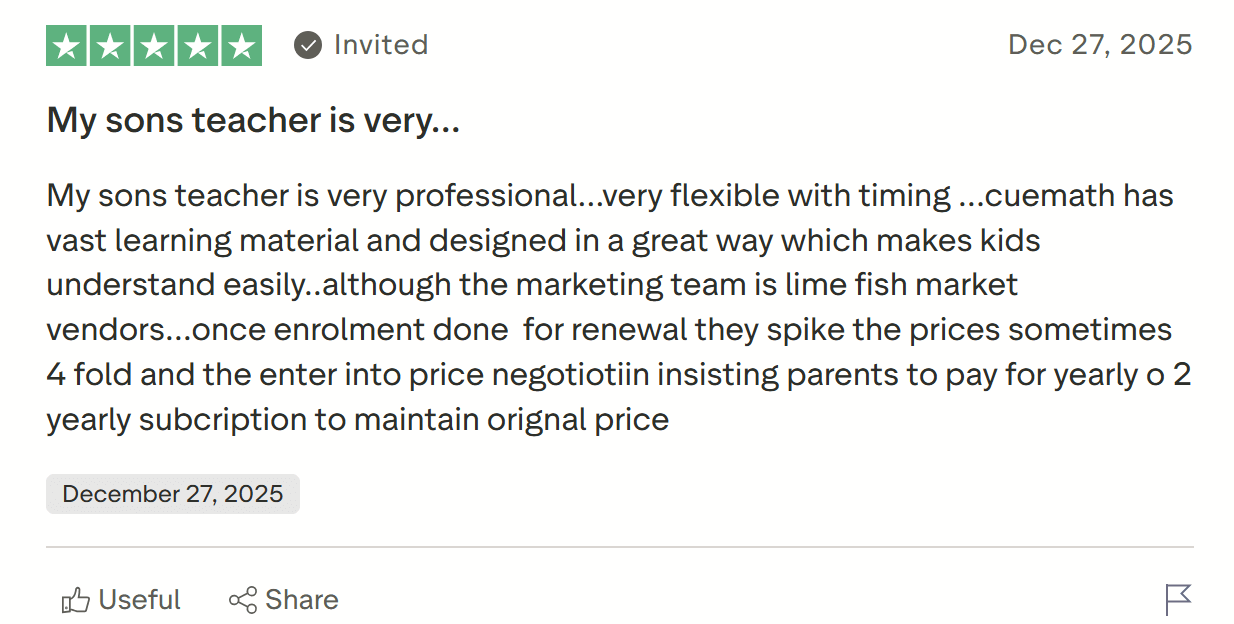 Cuemath positive feedback on value