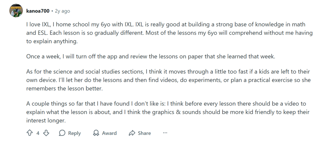 IXL reviews by families
