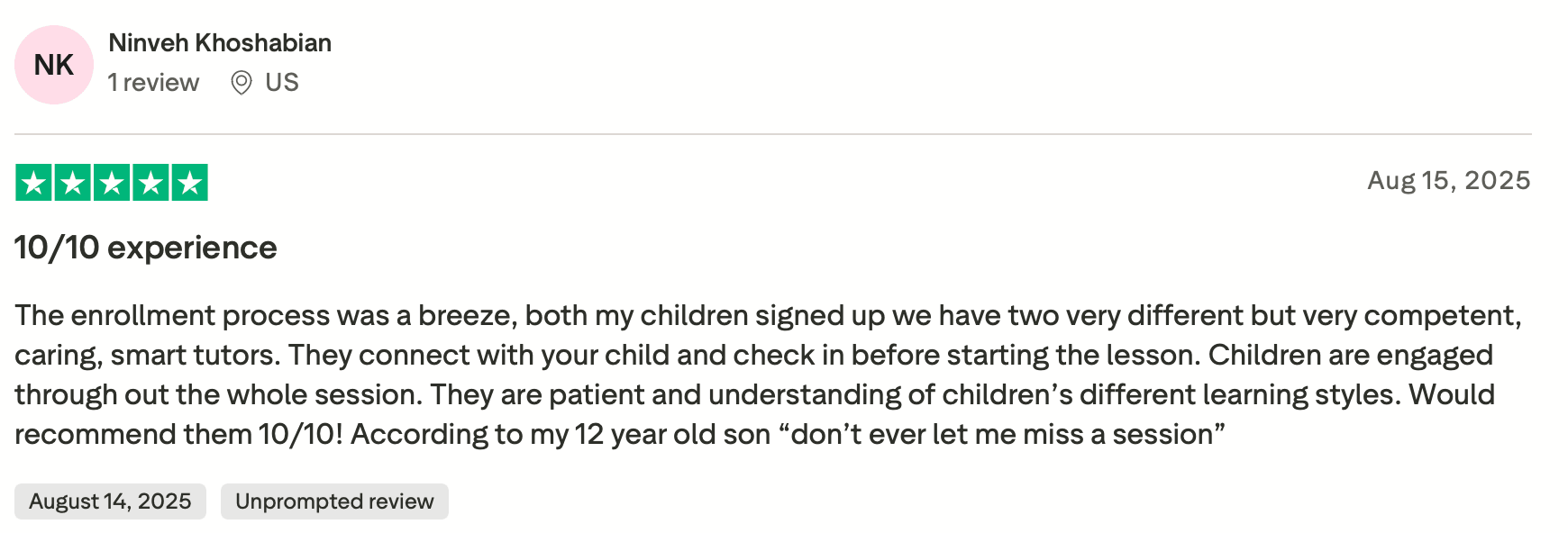 Brighterly reviews from parents