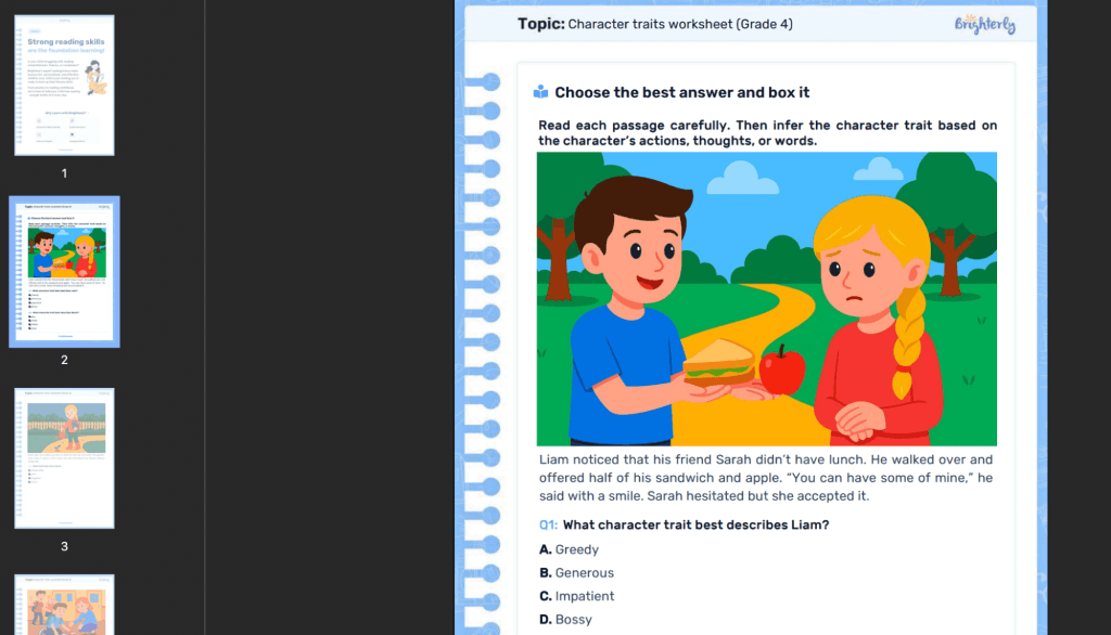 Worksheet reading challenges