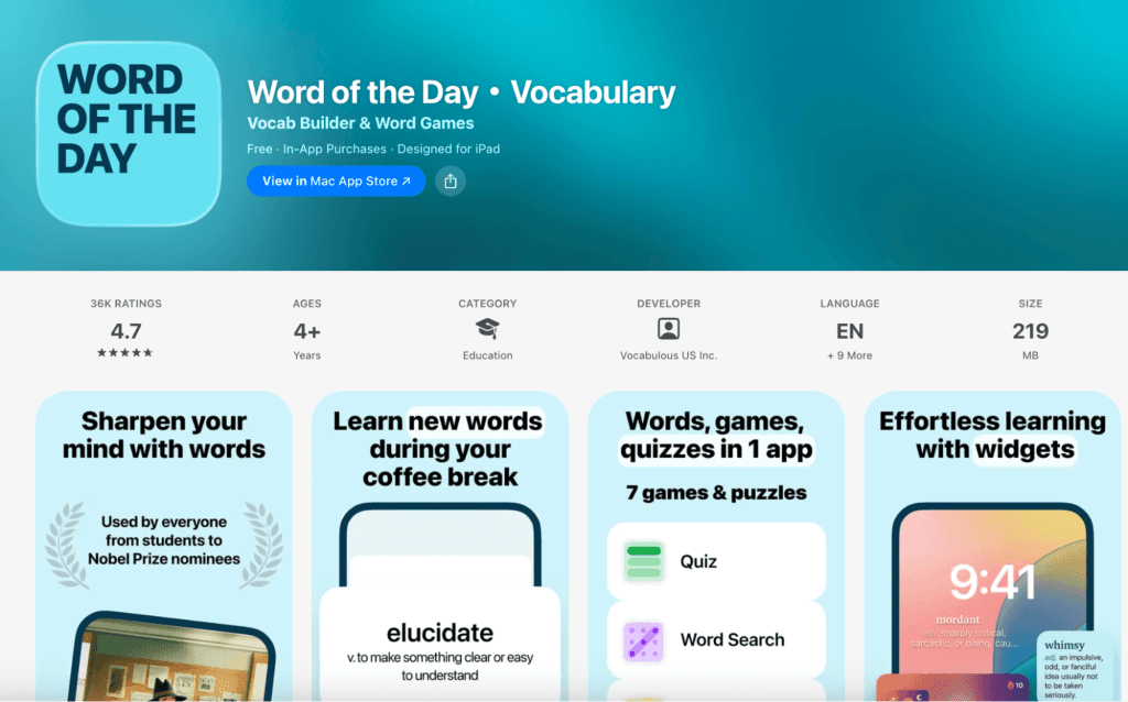 Word of the Day vocabulary learning app