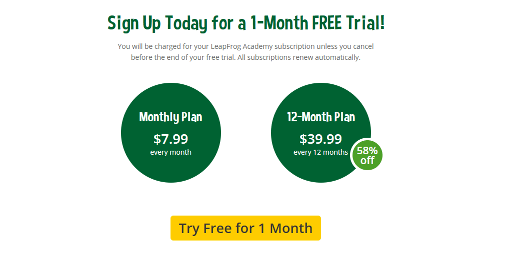 How much is Leapfrog Academy subscription?