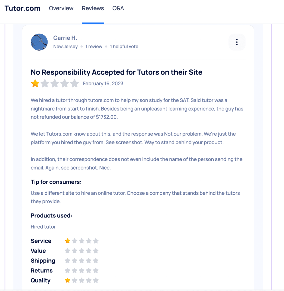 Tutor com reviews complaints