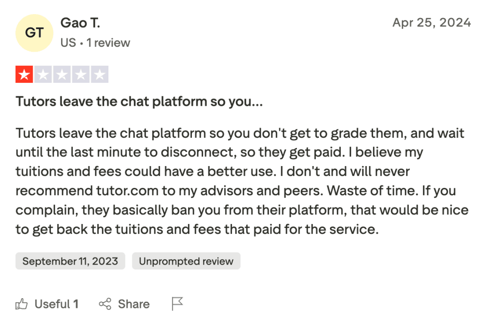 Tutor com reviews complaints