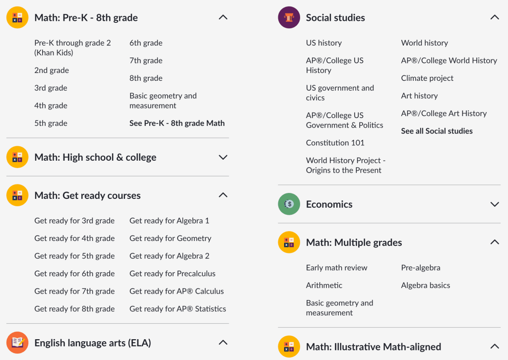 Direct support for the US school curriculum