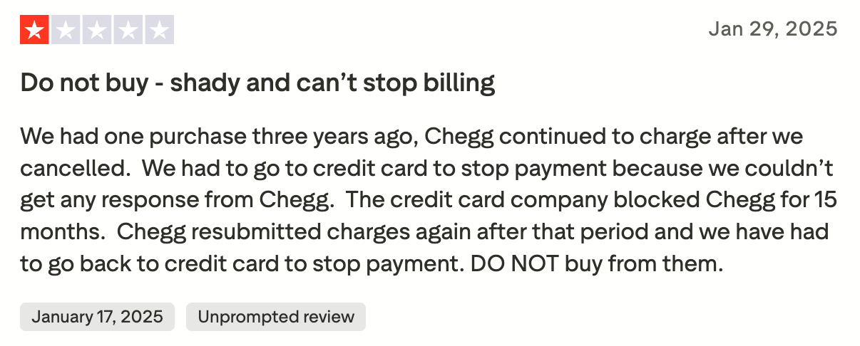 Chegg Cons