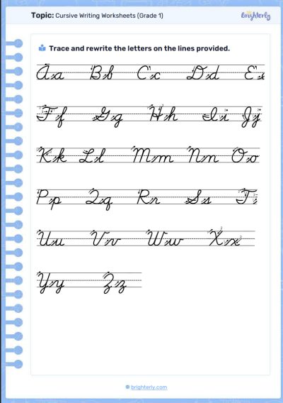 Printable Cursive Writing Worksheets PDF for Kids