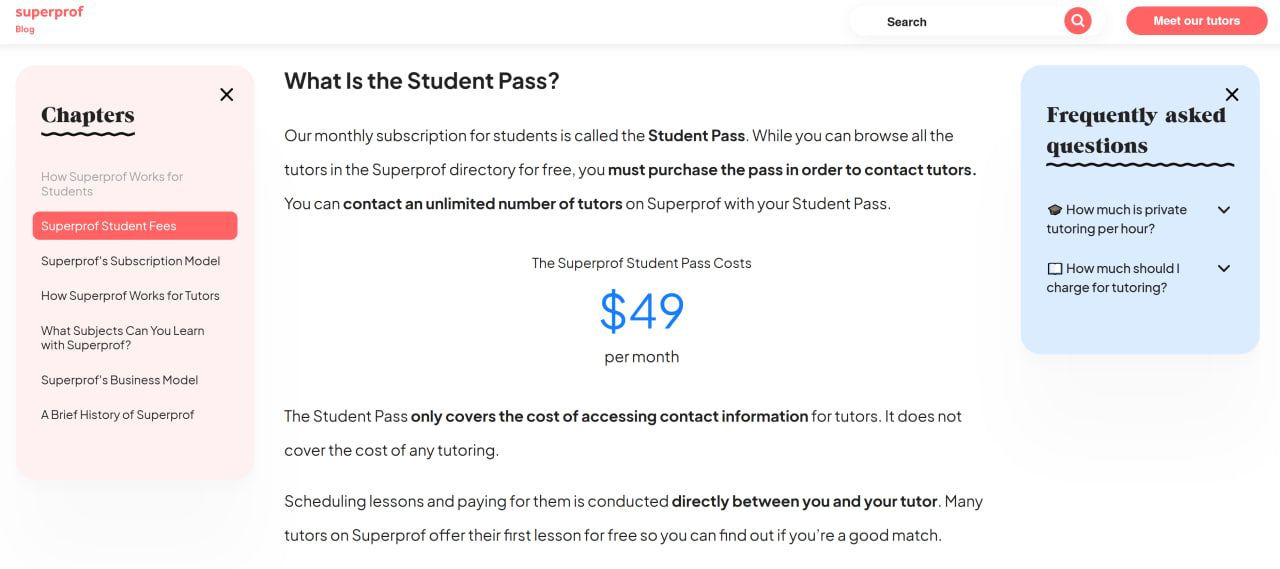 Superprof subscription cost 