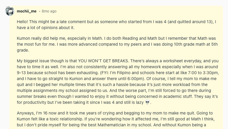 Kumon tutoring reviews from parents and students