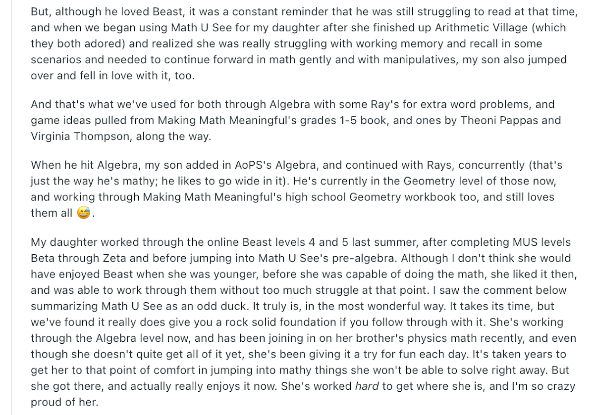 Math U See algebra 1 reviews: Improvement in children’s subject mastery