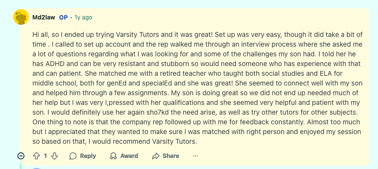 Varsity Tutors reviews
