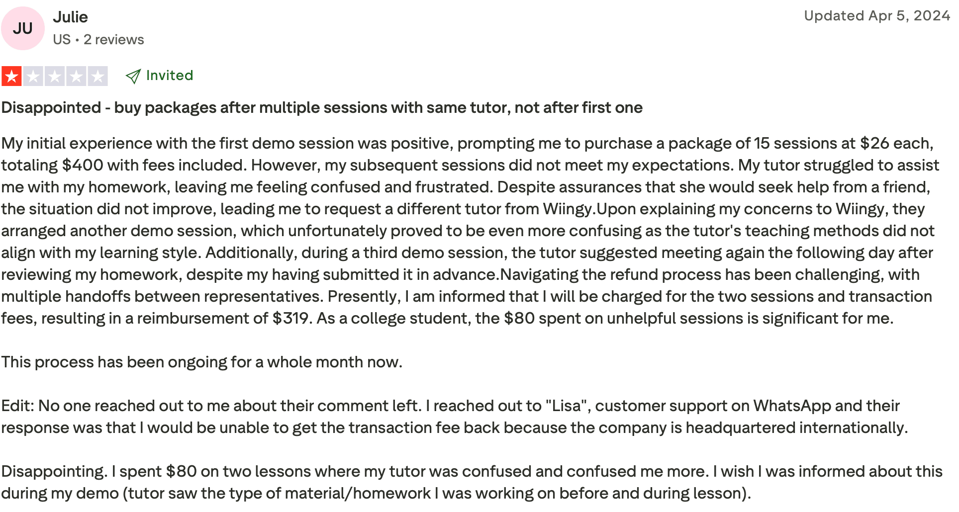 What users don’t like about Wiingy