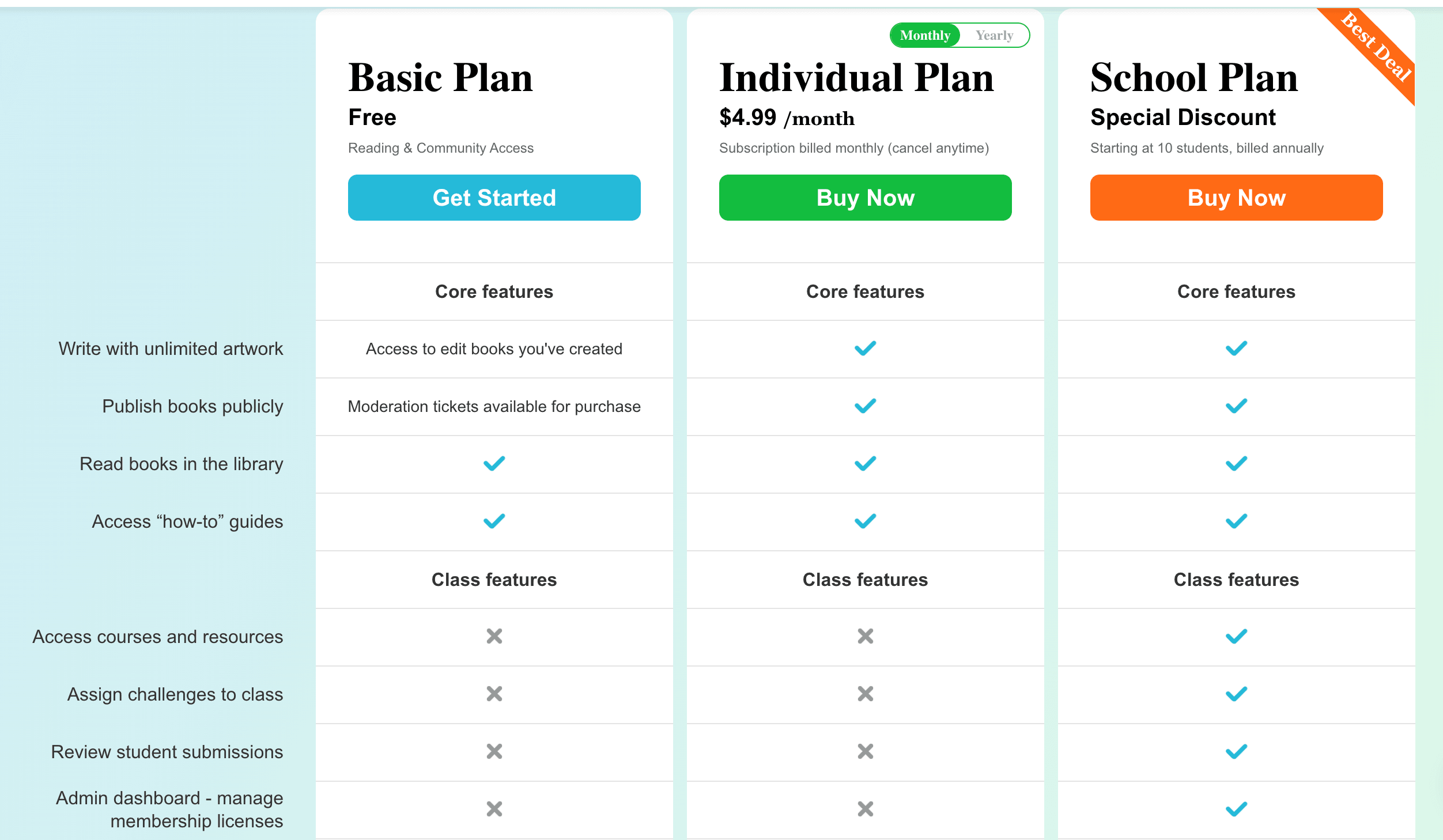 Storybird tools for creative writing: Pricing