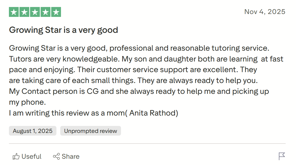 Growing Stars Reviews on Customer Support