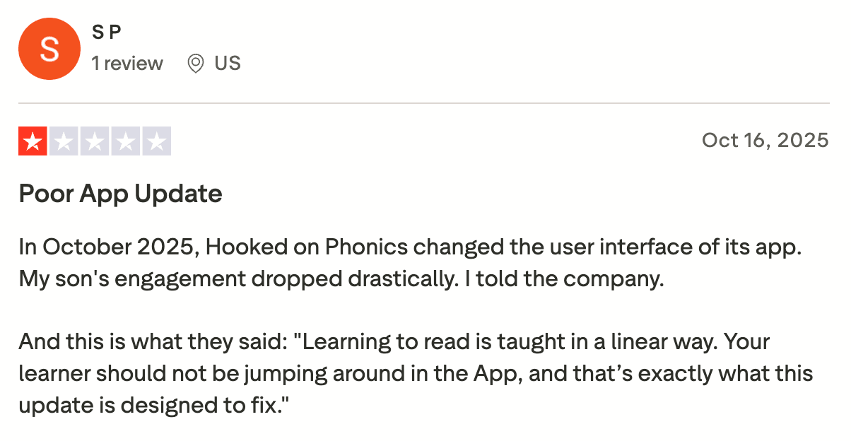 Hooked on Phonics app reviews: Design & layout