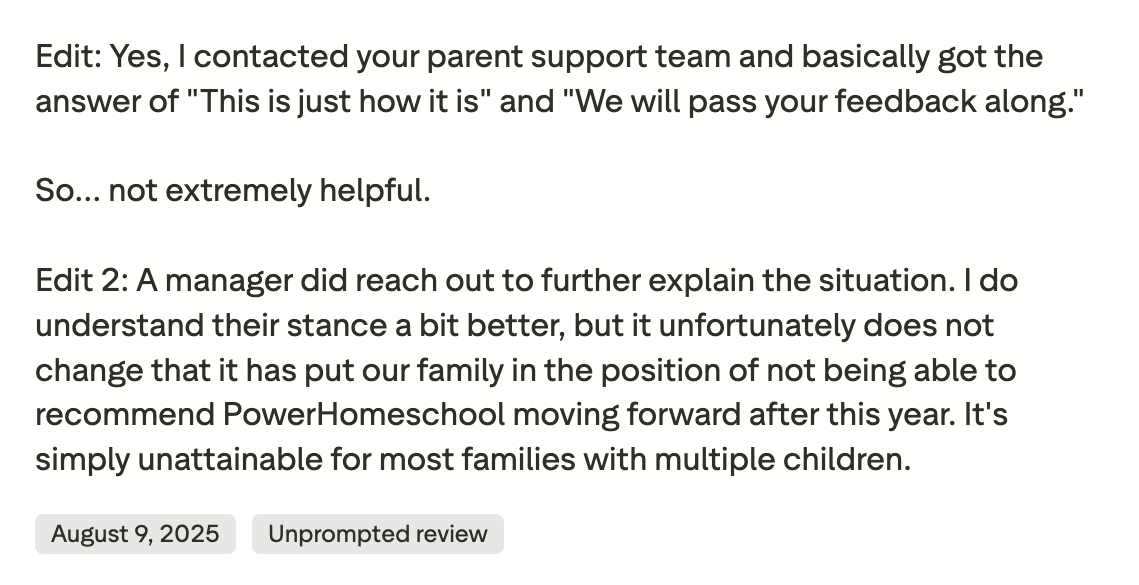 Power Homeschool Customer Support 