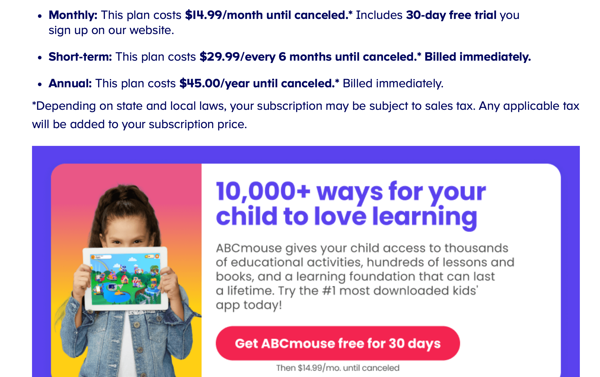 ABCmouse: Pricing