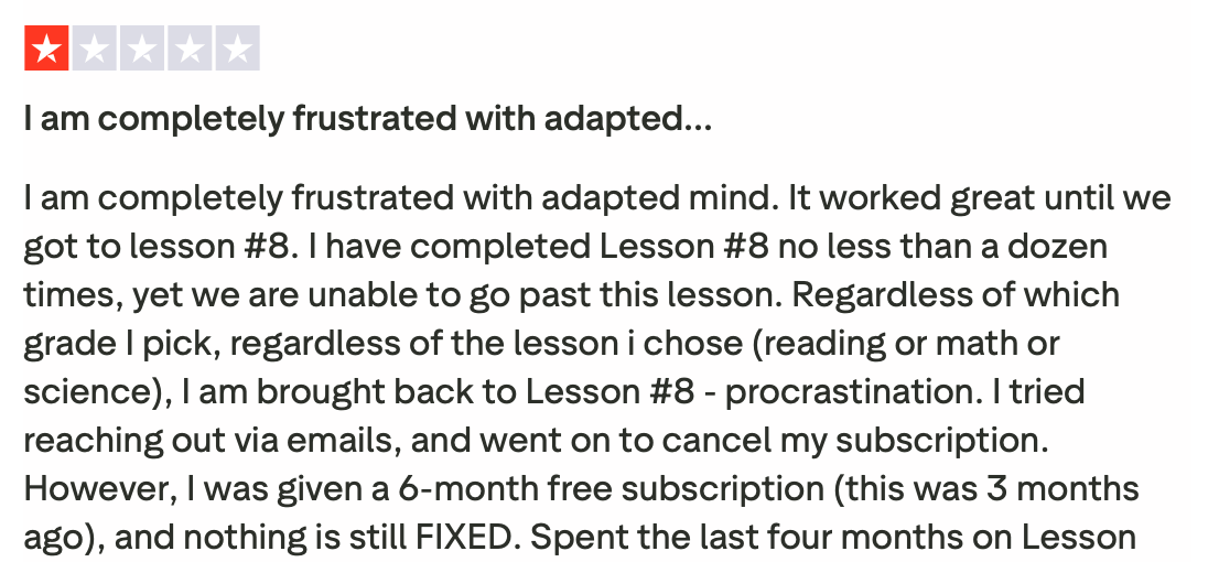 Common complaints about AdaptedMind: