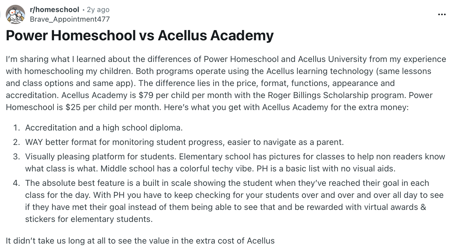 Power Homeschool vs Acellus Reddit & Trustpilot reviews