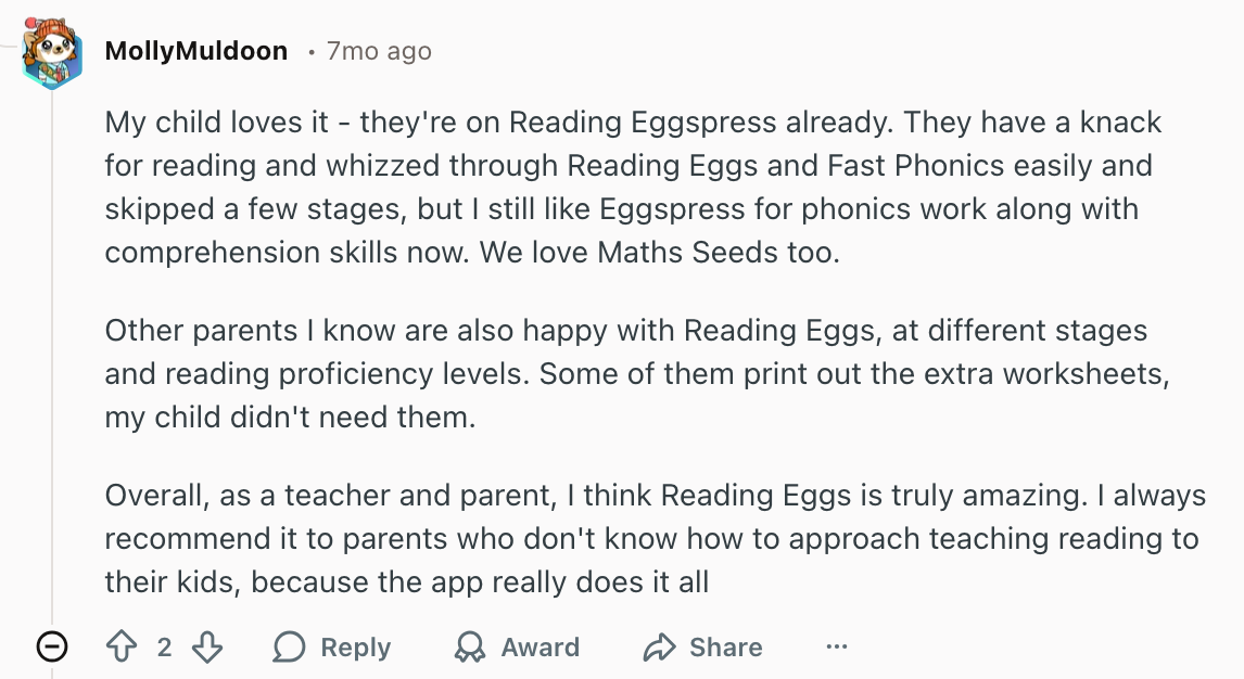 Reading Eggs vs Hooked on Phonics Reddit & Trustpilot reviews