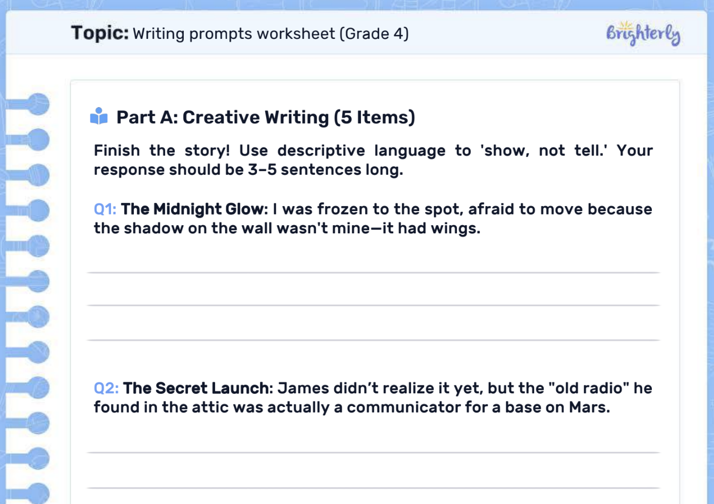 Writing prompts for 4th grade: Examples