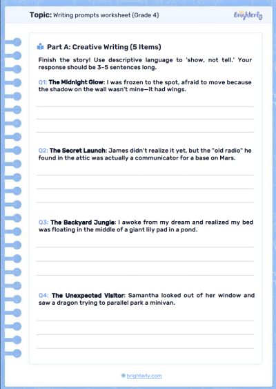 PDF Writing prompts worksheets