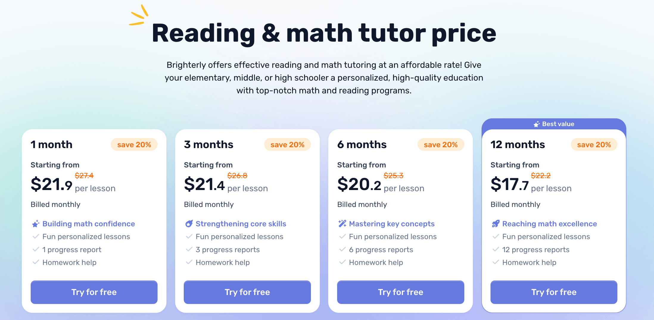 Quizlet price vs Brighterly tutoring costs