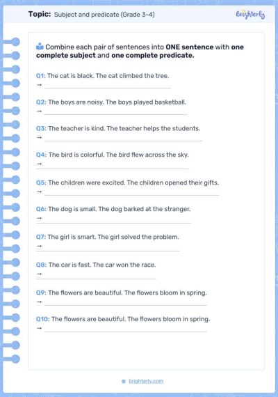 Subject and Predicate Worksheets