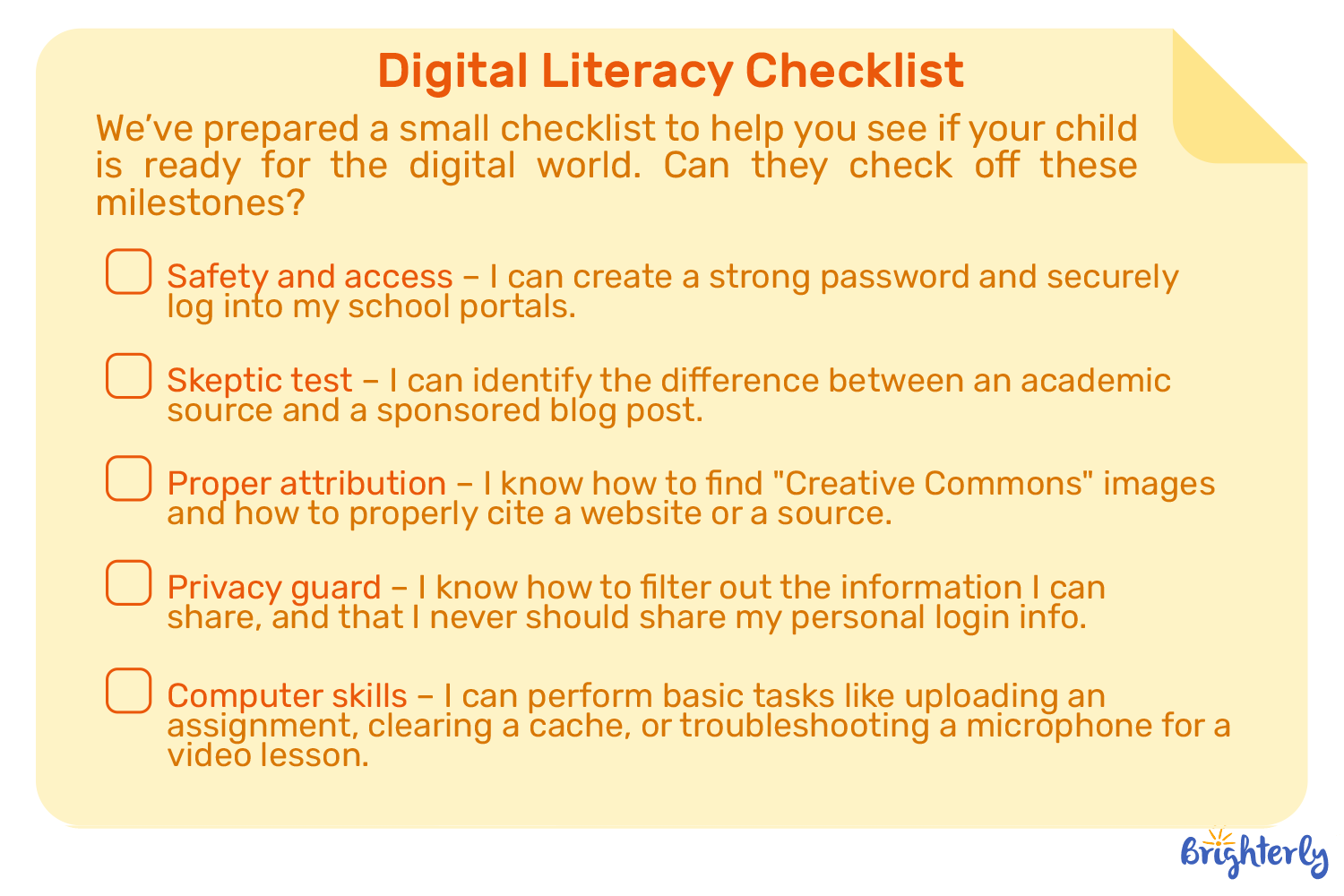 Digital Literacy Checklist