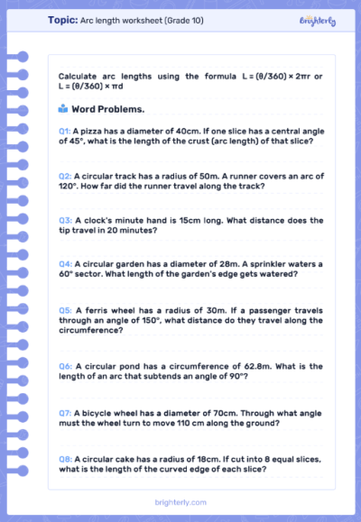 Arc Length Worksheets PDF