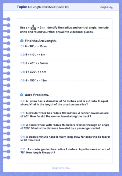 Arc Length Worksheets PDF