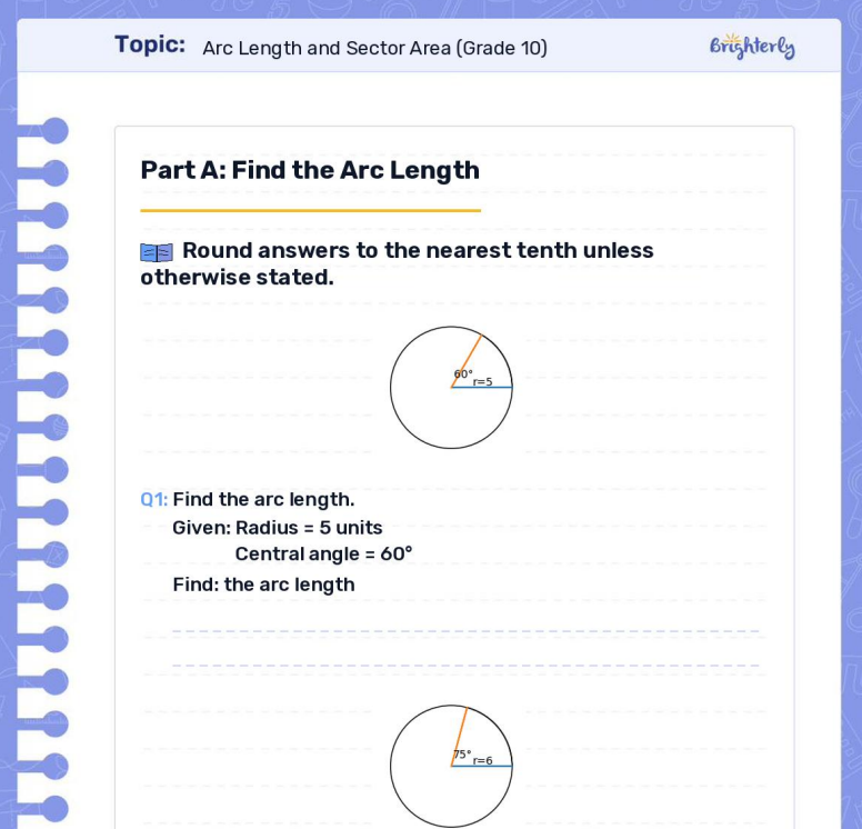 Download Arc Length And Sector Area Worksheet PDFs