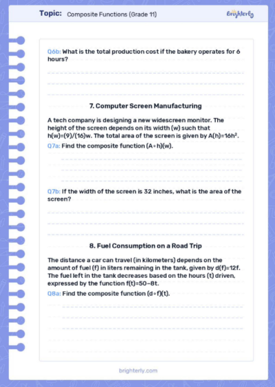 Composite Functions Worksheets