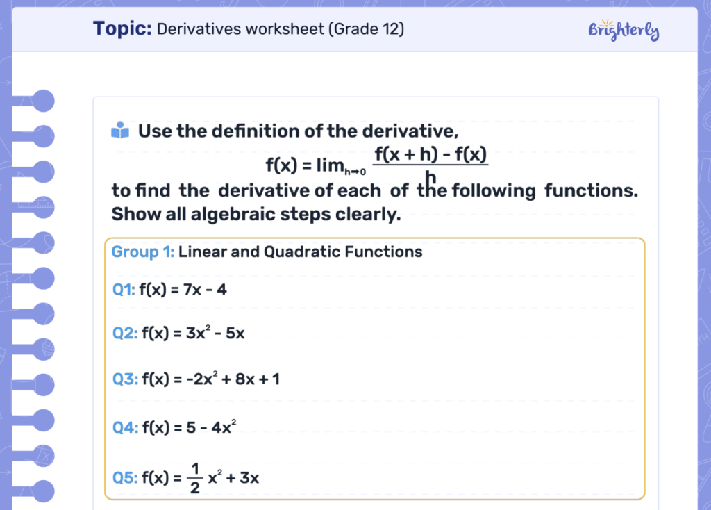 Free Derivatives Worksheet: Master Calculus Differentiation Rules