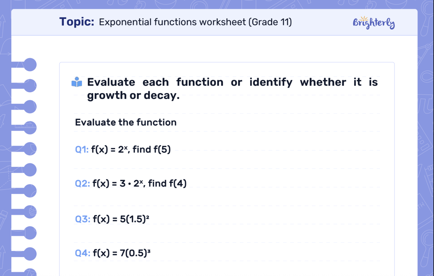 Download Exponential Functions Worksheet PDFs