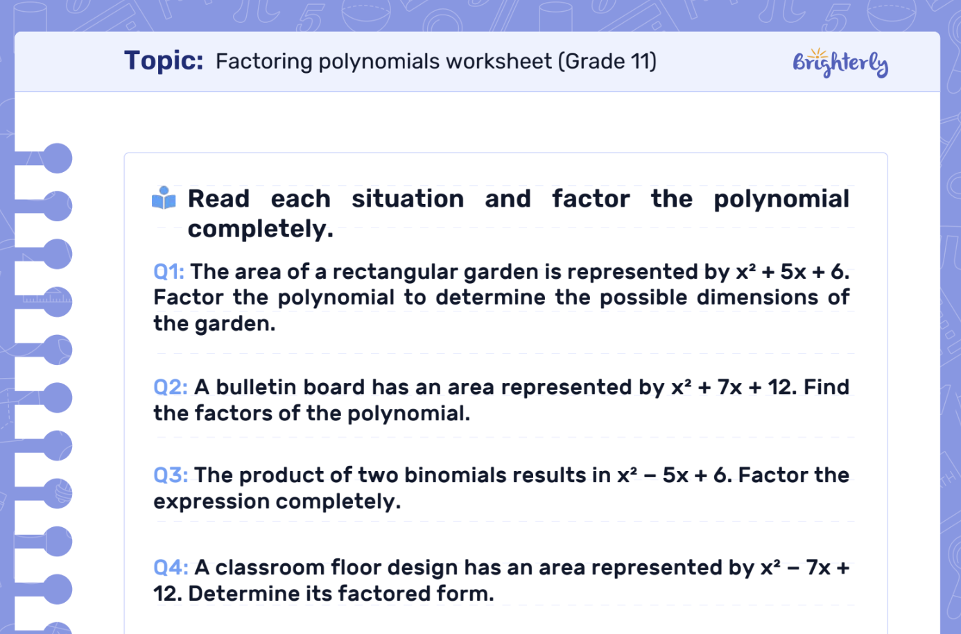 Download Factoring Polynomials Worksheet PDFs