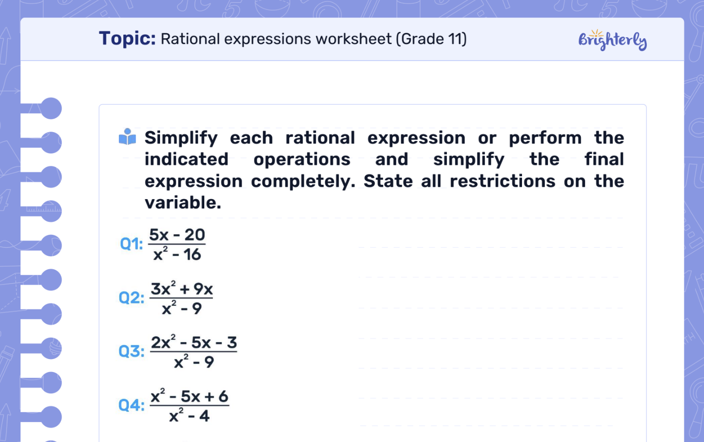 Download Rational Expressions Worksheet PDFs
