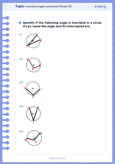 Inscribed Angles Worksheets
