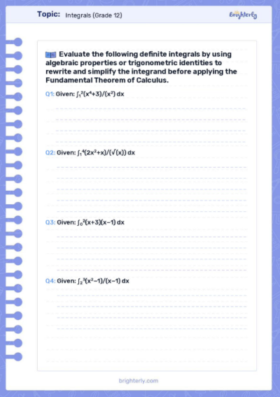 Integrals Worksheets