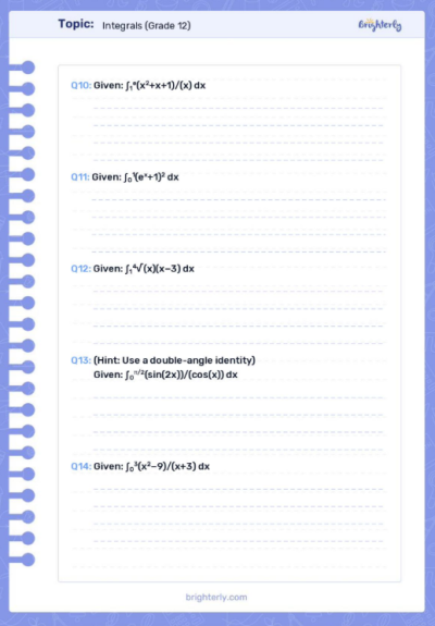 Integrals Worksheets