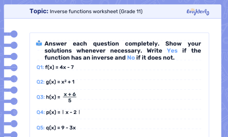 Free Inverse Functions Worksheet: Solve & Graph with PDF