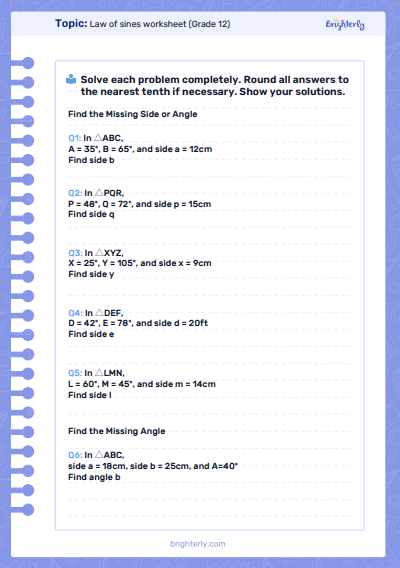 Law of Sines Worksheets 1